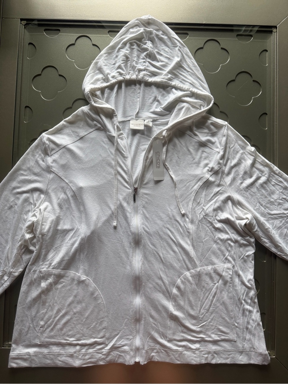 CHICO’S Weekends Slub Zip Hoodie Jacket Optic White Size 3 Women’s XL NWT - Picture 10 of 15